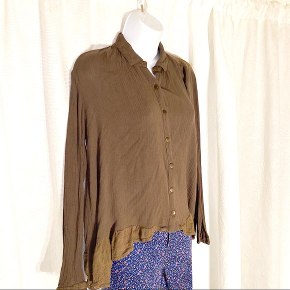 3/20 🎉 Free People- Brown High-Low Oversized Button-Up, XS (runs large) - Picture 3 of 6